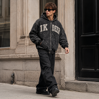 Sweat à capuche zippé personnalisé IKDEER pour homme, veste à capuche oversize vintage délavée avec patch en chenille pour le streetwear