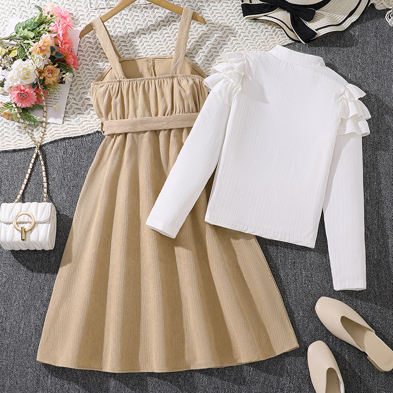 Girls' Shoulder Strap Dress Suit Fall New Long Sleeve Top Young and Teen  Girl's Clothing| Alibaba.com
