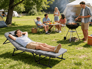 Cama Plegable Portátil <span class=keywords><strong>para</strong></span> Acampar al Aire Libre con Correa de Almacenamiento, Estructura Metálica Resistente <span class=keywords><strong>para</strong></span> Acampar, Patio, Reuniones y Ocio - Product Image 5