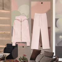 Ensemble décontracté deux pièces pour femme : Manteau chaud slim, pantalon large et sweat à capuche zippé doré, en velours anti-boulochage, idéal pour le quotidien