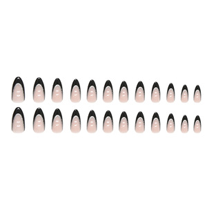 Da <span class=keywords><strong>donna</strong></span> moda francese europea americana ABS Full Cover Pre-progettato a forma di mandorla <span class=keywords><strong>nero</strong></span> Flash polvere 24 pz dita colla per unghie - Product Image 5