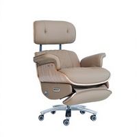 Chaise de bureau ergonomique à dossier haut avec repose-pieds pivotant en cuir écologique et hauteur réglable