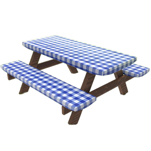 Funda Impermeable para <span class=keywords><strong>Mesa</strong></span> y Bancos de Picnic de 3 Piezas, Diseño <span class=keywords><strong>a</strong></span> Cuadros Azules, <span class=keywords><strong>Protector</strong></span> de Muebles para Exteriores - Product Image 1