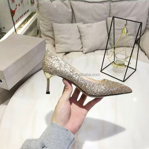 JC Versión Superior Dorada Clásica con Lentejuelas, Zapatos de Tacón Alto para Mujer, Ideales para Banquetes y Bodas, Suela de Cuero Genuino, Elegantes con Detalles de Diamantes, Estilo Jimmy Choo - Product Image 5