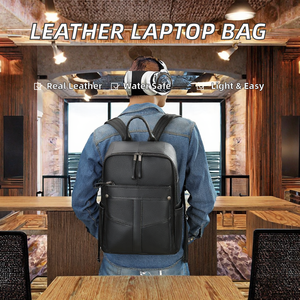 Eco-friendly Vintage Fashion Stylish Genuine <b>Leather</b> Zipper Anti-Theft Laptop <b>Backpack</b> Waterproof Lightweight <b>Large</b> Polyester - Product Image 2