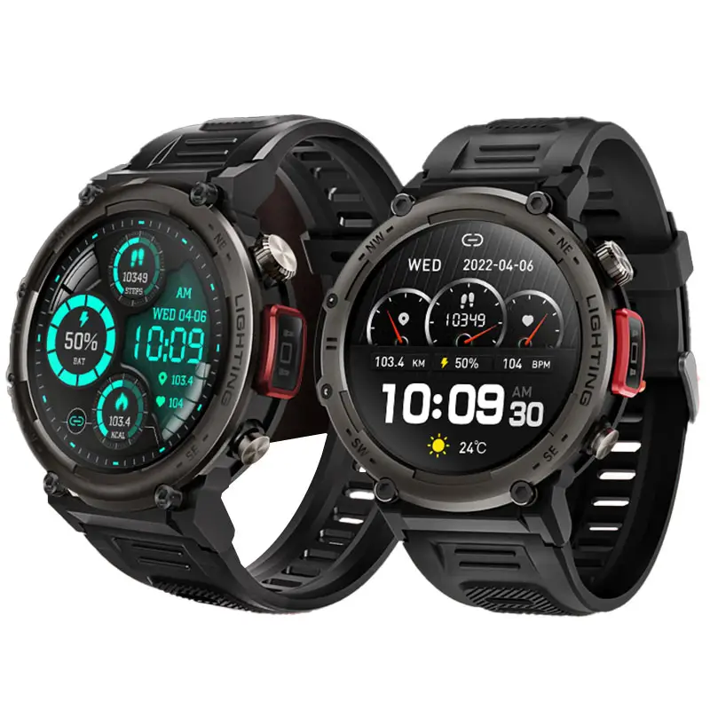 OEM jam tangan pintar olahraga luar ruangan pria, tahan air IP68 baterai besar pelacak kebugaran kesehatan Android jam olahraga