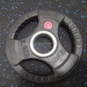 Accesorio para Equipos de <span class=keywords><strong>Fitness</strong></span>, Barra de Pesas para Gimnasio, Discos de Levantamiento de Pesas en Libras (LBS) y Kilogramos (KG), Discos de Goma con Revestimiento Protector, Discos de Peso con Tres Orificios - Product Image 3