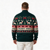 Pull jacquard tricoté à col quart zippé pour homme, motif Noël moche, boutonné, ODM OEM