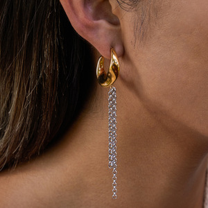 Moon Shaped Tassel Earrings 18K Gold Stainless Steel Chandelier Fashion Jewelry - Product Image 2