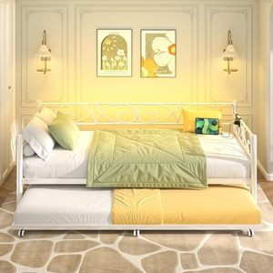 Moderna <span class=keywords><strong>Cama</strong></span> <span class=keywords><strong>Nido</strong></span> Doble Plegable con Estación de Carga, Luces LED y Soporte de Láminas de Acero para Sala de Estar/Dormitorios - Product Image 3