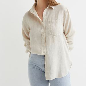 Camisa de Lino Ligera y Transpirable de Alta Calidad para Mujer, Casual, Beige, Blanca, Manga Larga, de Lujo, con Botones - Product Image 1