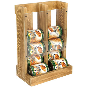 Soda Can Organizer and Canned Food Bin Stacking Dispenser, Rustic Brown Wood Wall Mounted or Tabletop Storage Canned Goods Rack