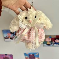 Pendentif Sac Fille Lapin à Oreilles Tombantes avec Jupe Féerique, Nœud Perlé, Peluche Ultra Douce, Porte-clés Tendance avec Doublure en Coton PP et Maille
