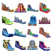 Toboggan aquatique gonflable bleu ODM de grande capacité, résistant à l'eau, à double piste, avec grande piscine, vente en gros OEM