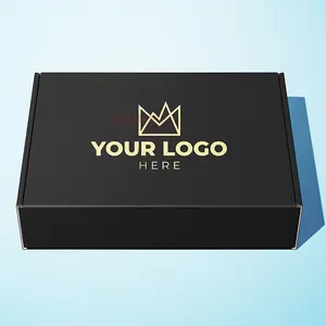 Desain Gratis 12X9X4 Kotak E-commerce Bergelombang Hitam Logo Kustom Karton Pengiriman Kotak Surat untuk Pakaian