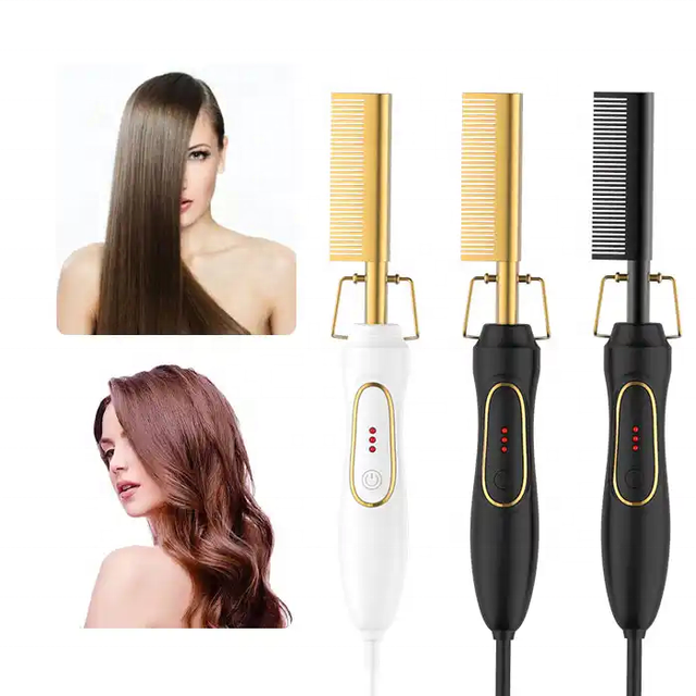 2 in 1 Multifunctional Hair Styling Tool PTC Fast Heating Hair Curler Straightener 3 Temperature Levels Hair Comb Brush