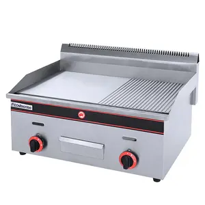 Hot Sale Restoran Stainless Steel Gas Griddle/Komersial Table Top 1/3 Beralur, 2/3 Flat Griddle Grill