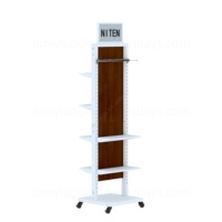 Étagère de présentation en métal double face avec roulettes, étagères réglables, support mobile au sol pour boutique