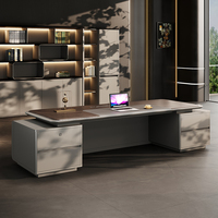 Bureau de direction moderne avec armoire de rangement, bureau de PDG en bois pour mobilier de bureau avec armoire latérale courte