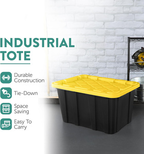Black Body Yellow Lid Plastic Storage Tote Bin <b>Box</b> - Product Image 3