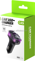 Chargeur de voiture universel 5.3 avec transmetteur FM, kit mains libres USB/Type-C à charge rapide, lumière d'ambiance LED et prise en charge de la lecture de clé USB
