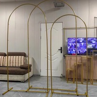 Arche en métal doré personnalisable de 7,2 pieds et 6 pieds Cadres en fer Fournitures de fête pour décoration de fond d'anniversaire et de mariage Ensemble de 3 pièces
