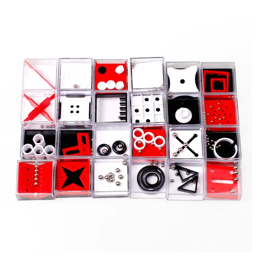 24個のフィジェットバランスIQミニプラスチックブレインティーサーマインドティーザーボールベアリング迷路キューブ子供と大人のためのパズルゲーム
