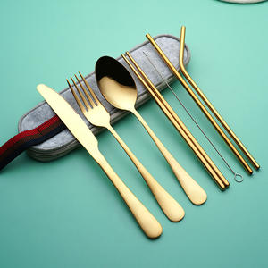 Batterie de cuisine en acier inoxydable pour camping en plein air cuillère fourchette baguettes brosse à paille 7 pièces batterie de cuisine ensemble portable avec boîte - Product Image 3