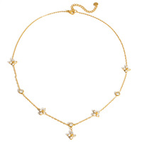 Collier superposé en or 18 carats plaqué or avec fleurs en CZ, élégante chaîne en strass, bijoux pour femmes, à porter au quotidien, vente en gros