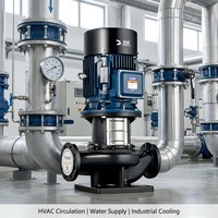 Pompe centrifuge verticale en ligne pour eau chaude 5,5 CV, débit 25T/H, entrée et sortie à bride DN40, pour circulation de chauffage et de refroidissement