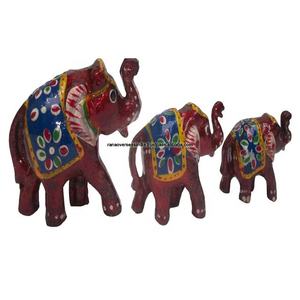 Statue décorative de sculptures d'éléphant faite en bois dans multicolore pour le café et le bureau d'école - Product Image 2