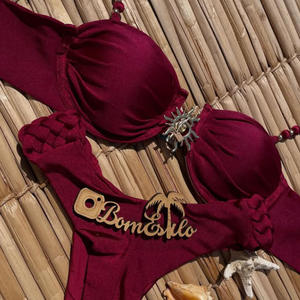 Push up poitrine rembourré Mini coupe haute 280 Gsm Spandex Nylon sans bretelles femmes haute qualité métal accessoires décoration maillot de bain - Product Image 2