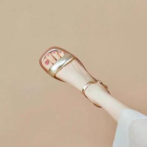2026 Summer New High Texture Golden <b>Flat</b> <b>Sandals</b> Women One Band Cross Border Wholesale Ladies Shoes - Product Image 3