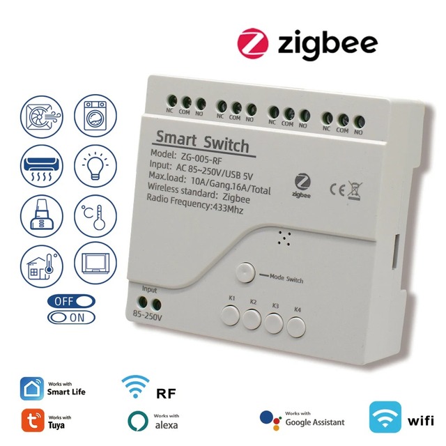 New ZigBee Wireless Switch 1/2/4CH Automation Module DIY 7-32V 85-220V SmartLife Tuya App Remote Control Smart Relay Receiver