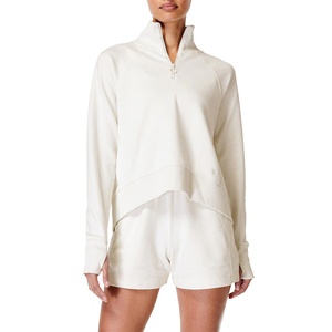 OEM Pullover <span class=keywords><strong>con</strong></span> cerniera 1/4 cotone Spandex <span class=keywords><strong>bianco</strong></span> collo alto <span class=keywords><strong>felpa</strong></span> Vintage da donna - Product Image 1