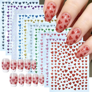 Autocollants pour ongles en forme de cœur français, fins, colorés, 3D, autocollants adhésifs pour la manucure de la Saint-Valentin, nail art - Product Image 1