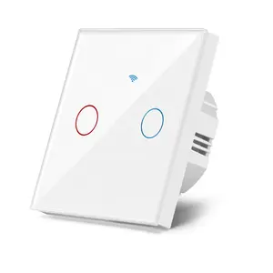 Productos Smart Life Interruptor táctil Tuya 2 gang Interruptores de alimentación de vidrio templado Interruptor de luz de vidrio de pared eléctrica inteligente