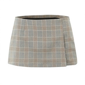 Ensemble robe et jupe mini en polyester à carreaux, décontracté et respirant pour femmes, été, AL012-W - Product Image 3