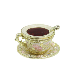 Scatole Portaoggetti in Smalto a Forma di Tazza da Caffè con Fiori Dipinti a Mano, Regalo per Decorazione Casa - Product Image 1