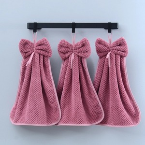 Serviette de toilette suspendue en polaire corail 35x35cm, séchage rapide, couleur unie, pour cuisine et salle de bain - Product Image 2