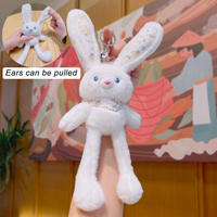 Porte-clés en peluche lapin personnalisé OEM avec oreilles extensibles, breloque de sac lapin floral mignon, jouet interactif anti-stress, cadeau promotionnel en gros