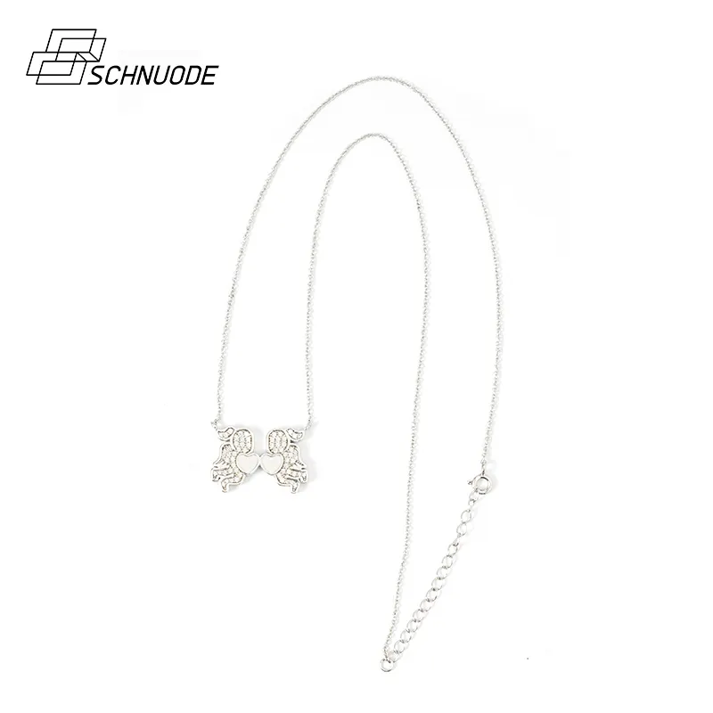 Fine Jewelry 925 Sterling Silver Diamond Paved Heart Shaped Pendant Necklace Jewelry For Couples