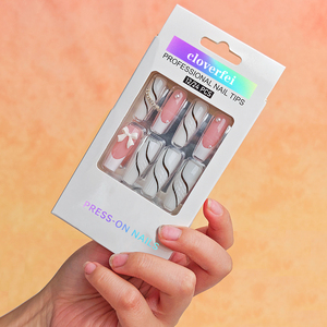 Ongles à presser en amande rose nude 3D avec paillettes, style <span class=keywords><strong>French</strong></span> Manucure, haute qualité, réutilisables, 24 pièces, longue durée - Product Image 4