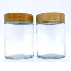 Tarro de vidrio redondo cilíndrico de lujo de 9 oz y 270ml, tarro de especias sellado para almacenamiento de alimentos con tapa de madera de bambú para té, <span class=keywords><strong>cacahuete</strong></span>, azafrán, sal marina - Product Image 3