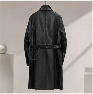 Jas Trench Kulit Imitasi Lengan Panjang Hitam Wanita Elegan untuk Pakaian Luar Sehari-hari - Product Image 3