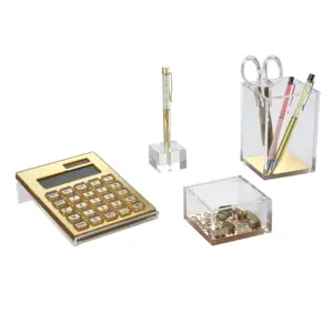 Acrylic Calculator with Stand, Pen Holder,Box Solar Hybrid Powered Basic 12-Digit LCD Display,Home Office Desktop Accessories