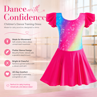 Robe de travail de gymnastique en fibre de polyester anti-bactérienne à manches courtes à volants, dégradé de paillettes, plusieurs couleurs arc-en-ciel