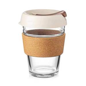 Tasse à café en verre de 340ml 450ml, réutilisable et résistante à la chaleur, avec couvercle en silicone, gobelets à bande en liège pour les voyages en plein air - Product Image 1