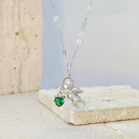 Charme en argent sterling 925 avec zircone, petit ange, 12 pierres de naissance, cœur, petit pendentif pour collier et bracelet