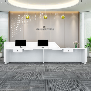 Mostrador de recepción Luz LED blanca Muebles de oficina de alta calidad Mostrador de oficina de madera MDF Salón de belleza Escritorios de recepción blancos - Product Image 3
